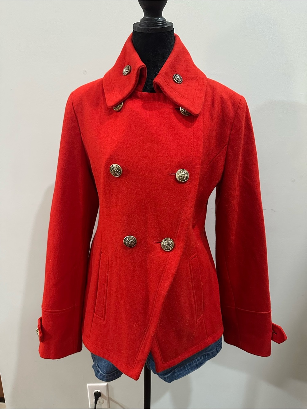 Y2K Style Guess Red Double-Breasted Wool Peacoat